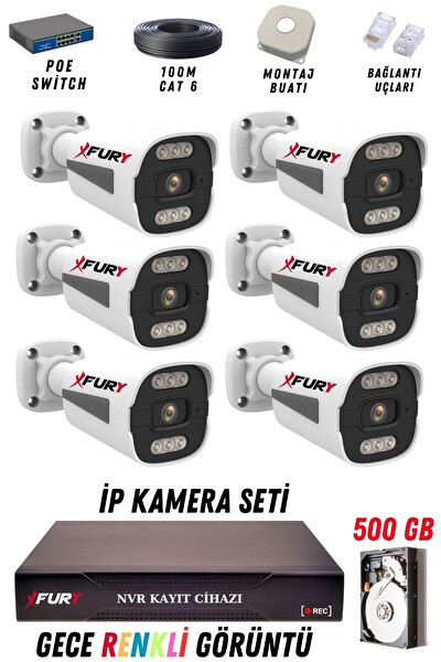 Fury 6 Kameralı 4 MP Gece Renkli Su Geçirmez IP Güvenlik Kamerası Seti 1506 500GB
