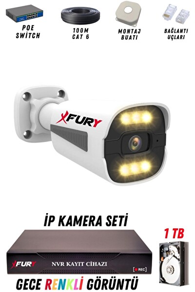 Fury 1 Kameralı 4 MP Gece Renkli Su Geçirmez IP Güvenlik Kamerası Seti 1506 1TB