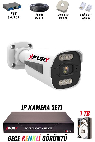Fury 1 Kameralı 4 MP Gece Renkli Su Geçirmez IP Güvenlik Kamerası Seti 1506 1TB