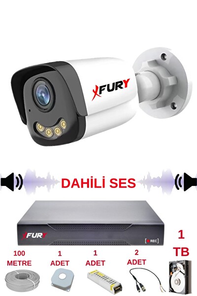 Fury 1 Kameralı Sesli Gece Renkli Görüş Güvenlik Kamerası Su Geçirmez Güvenlik Kamerası Seti 5590s 1TB