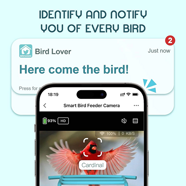 Broaimx Güneş Enerjili Kameralı Kuş Yemliği Ücretsiz Yapay Zeka Pus Mavisi