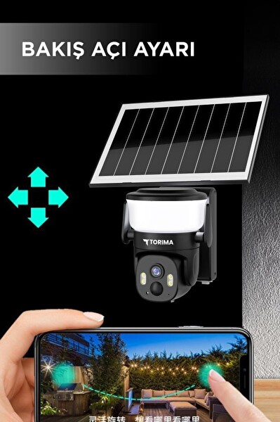 Torima CMR30 Siyah Şarjlı Duvar Lambası Görünümlü Dış Mekan Kamerası Akıllı IP Güneş Enerjili Kamera