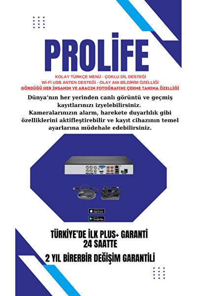 Prolife 3'lü Sesli Güvenlik Kamerası 5 MP Gece Renkli Yüz Ve Araç Tanımalı Full HD Kamera Sistemi