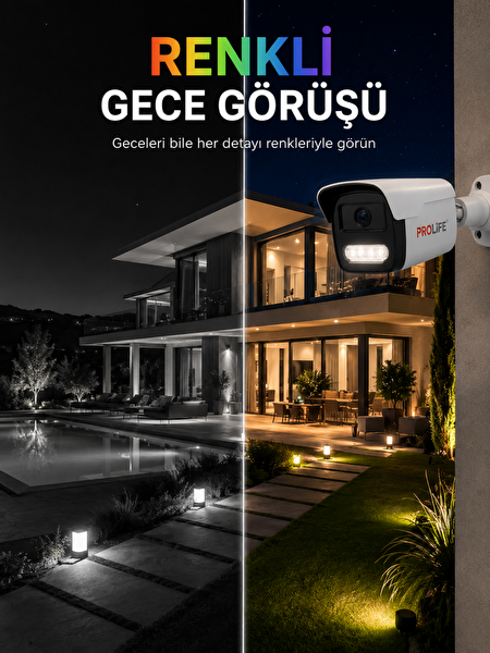 Prolife 3 Lü Sesli Güvenlik Kamerası 5 Mp Gece Renkli Yüz Ve Araç Tanımalı Full Hd Kamera Sistemi