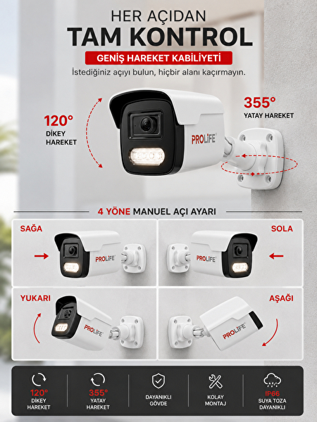 Prolife 3 Lü Sesli Güvenlik Kamerası 5 Mp Gece Renkli Yüz Ve Araç Tanımalı Full Hd Kamera Sistemi