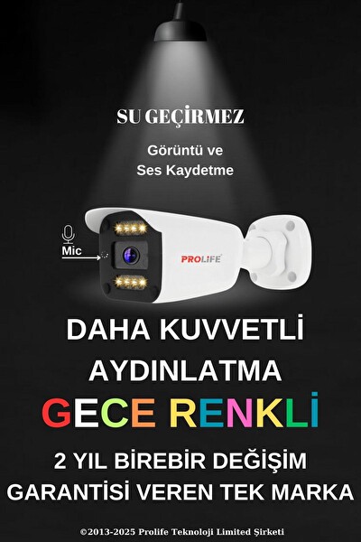 Prolife 6'lı Sesli Güvenlik Kamerası 5 MP Gece Renkli Yüz Ve Araç Tanımalı Full HD Kamera Sistemi