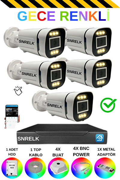 Snrelk Sencrom Hama 5'li 1080P FHD Renkli 320 GB Güvenlik Gece Görüşlü (IR) Kamera Set
