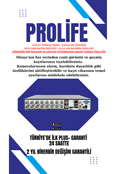 Prolife 12 Kameralı 5 MP Full HD Gece Renkli Yüz ve Araç Algılamalı Kuruluma Hazır Full Güvenlik Kamerası Seti