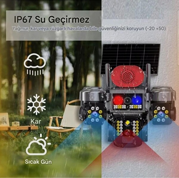 Avenir AV-S463 4G Sim Kartlı Beyaz 3 Kameralı 6 MP Güneş Panelli Solar PTZ Kamera