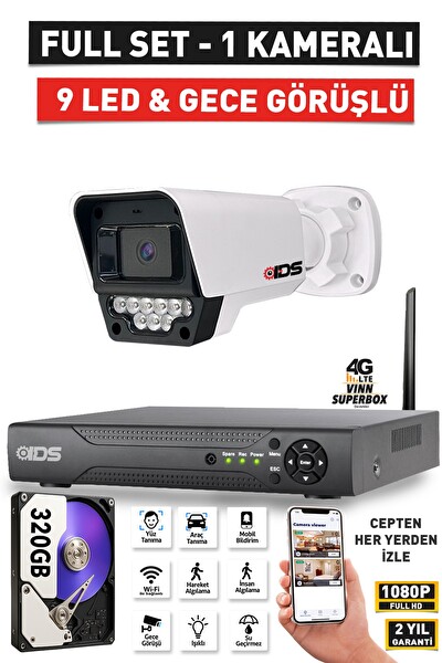 IDS 1 Kameralı Full HD 1080P 5MP Lensli 9 LED Gece Görüşlü Güvenlik Kamerası Seti 320 GB
