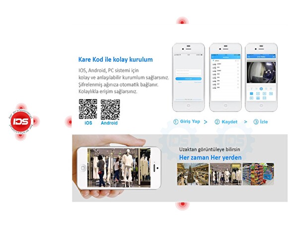 IDS 5 Kameralı 5MP Lensli Full HD Gece Görüşlü 9 LED Güvenlik Kamerası Seti Hard Disksiz