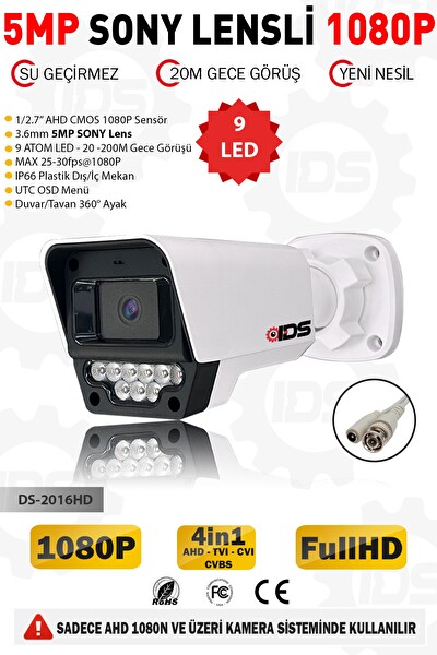 IDS 7 Kameralı 1080P FullHD 5MP Lensli 9 LED Gece Görüşlü Güvenlik Kamerası Seti 320 GB