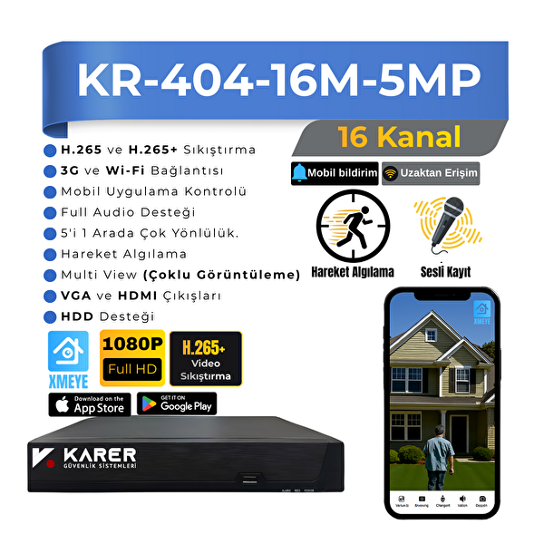 Karer Exitcam 10'lu AHD Güvenlik Kamera Seti Gece Renkli Su Geçirmez 2MP Sesli Kayıt Full HD