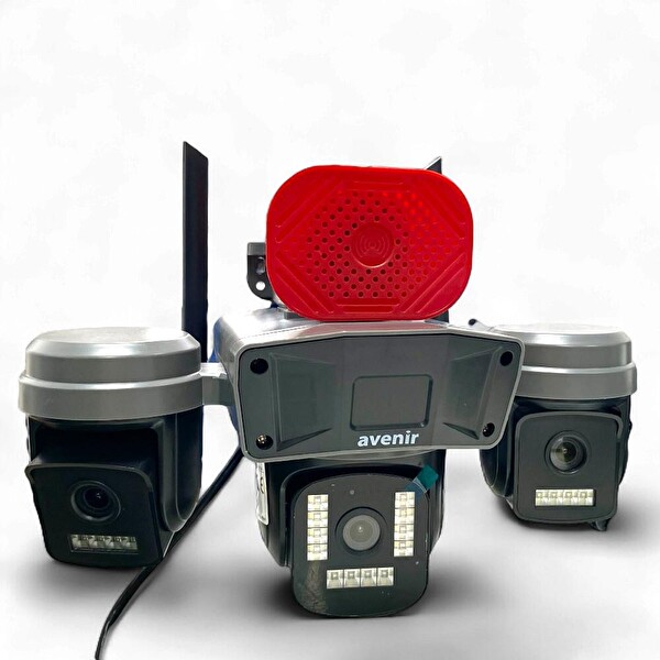 Avenir AV-S308 6MP 3 Kameralı Sirenli Wifi Kamera - Gri