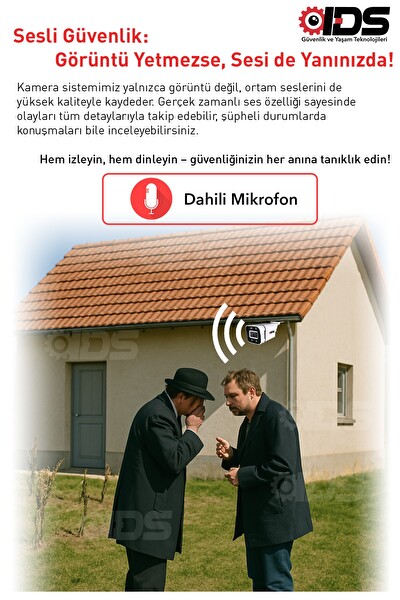 IDS Sesli 2 Kameralı Full HD Gece Renkli ve Işıklı Güvenlik Kamerası - Kamera Seti Hard Disksiz