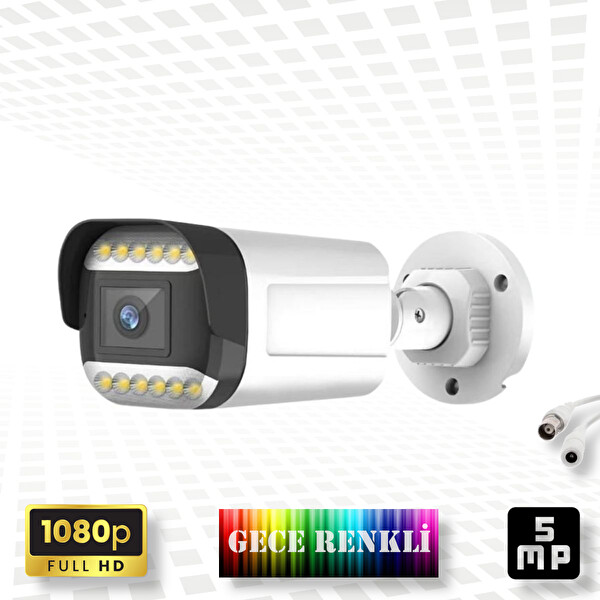 Bises 6'lı Araç İnsan Yüz Tanımalı Hareket Algılayan 5 MP Lens 12 Warm Led Gece Renkli Kamera Seti 3312W