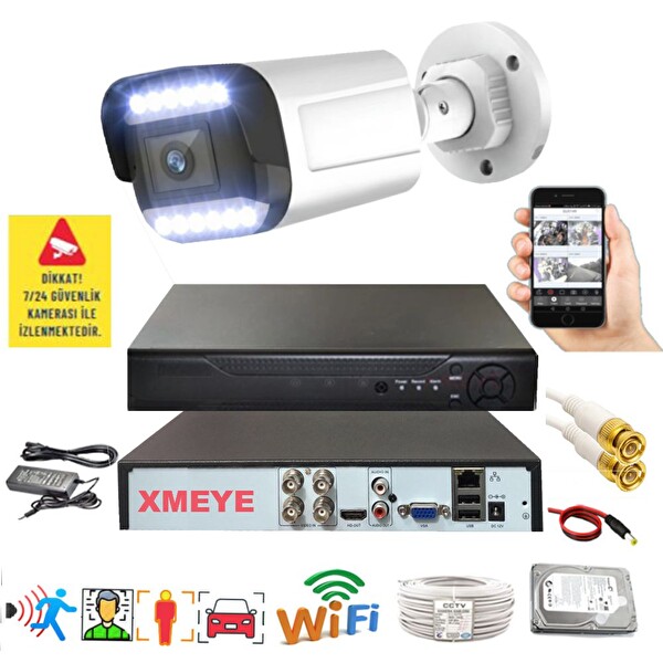 Bises 1'li Araç İnsan Yüz Tanımalı Hareket Algılayan 5 MP Lens 12 Warm Led Gece Renkli Kamera Seti 3312W