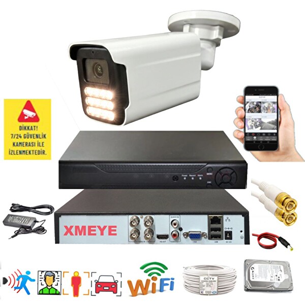 Bises 1'li Araç İnsan Yüz Tanımalı Hareket Algılayan 5 MP Lens 15 Warm Led Gece Renkli Kamera Seti 5915W