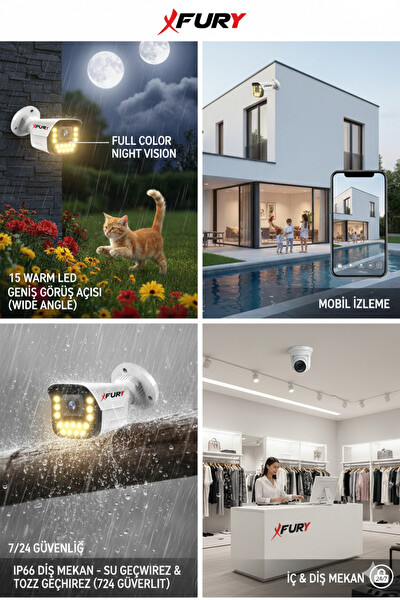 Fury 15 Warm LED Gece Renkli Görüntü Dış Mekan Uyumlu Su Geçirmez Gece Görüşlü (IR) Güvenlik Kamerası
