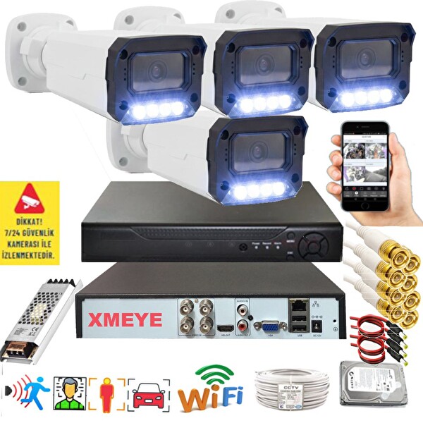 Bises 4'lü Hareket Algılayan 5 MP Lens 4 Warm Led Gece Renkli Gösteren Güvenlik Kamerası Seti BS 3404W