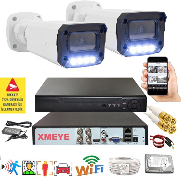 Bises 2'li Hareket Algılayan 5 MP Lens 4 Warm Led Gece Renkli Gösteren Güvenlik Kamerası Seti BS 3404W