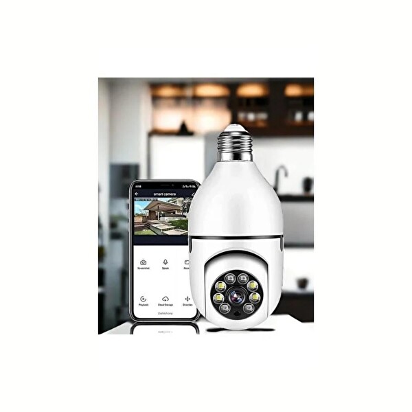 Hzl Store 360 Derece WiFi Ampul Kamera Gece Görüşlü Ses Kayıtlı Akıllı IP Güvenlik Kamerası