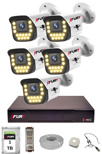 Fury 5'li Sesli 15 Warm Led Gece Renkli Görüş Su Geçirmez Güvenlik Kamerası Seti 1 TB