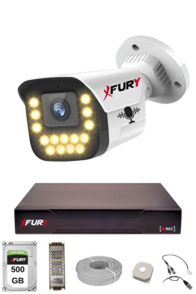 Fury 1'li Sesli 15 Warm Led Gece Renkli Görüş Su Geçirmez Güvenlik Kamerası Seti 500 GB