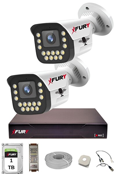 Fury 2'li Sesli 15 Warm Led Gece Renkli Görüş Su Geçirmez Güvenlik Kamerası Seti 1 TB