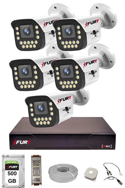 Fury 5'li Sesli 15 Warm Led Gece Renkli Görüş Su Geçirmez Güvenlik Kamerası Seti 500 GB