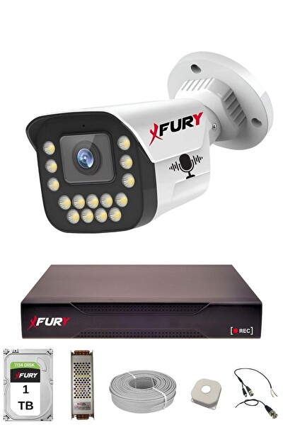 Fury 1'li Sesli 15 Warm Led Gece Renkli Görüş Su Geçirmez Güvenlik Kamerası Seti 1 TB