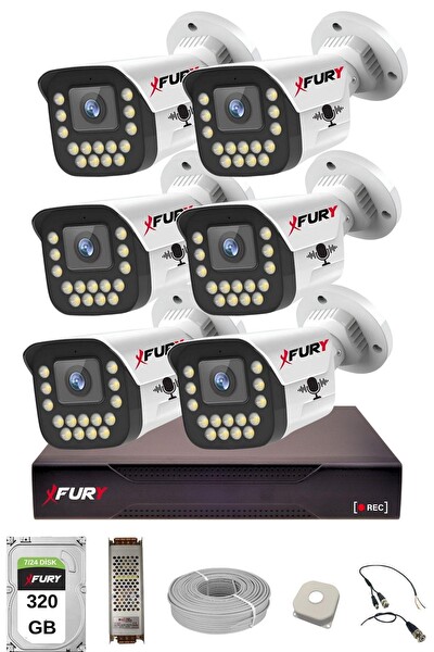 Fury 6'lı Sesli 15 Warm Led Gece Renkli Görüş Su Geçirmez Güvenlik Kamerası Seti 320 GB