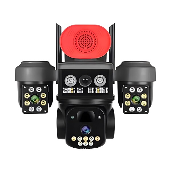 O-Kam 8090 3 Lens 4G Solar Kamera Mavi Kırmızı Işıklı Sirenli