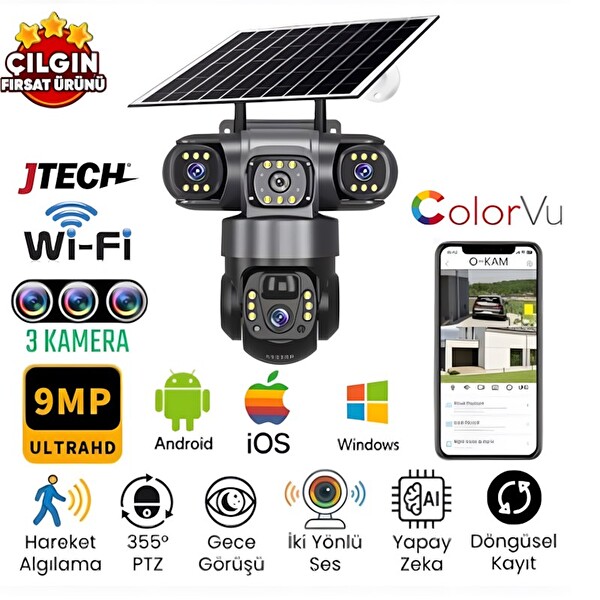 O-Kam 6040 9 MP Solar Gece Görüşlü Wi-Fi IP Güvenlik Kamerası