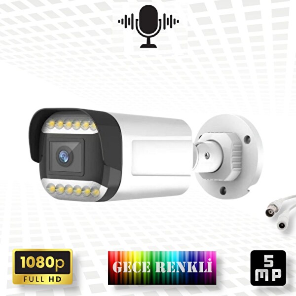 Bises 2'li Sesli Araç İnsan Yüz ve Hareket Algılayan 5 MP Lens 12 Warm Led Gece Renkli Kamera Seti 312WS