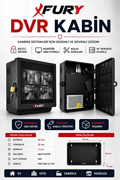 Fury DVR NVR Kamera Kayıt Cihazı Kabini ABS 42x32x11 CM Plastik Monitör Askı Kutusu