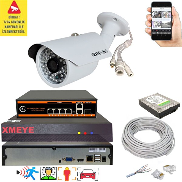 Bises 1'li Yapay Zeka Destekli 5 MP 1940P Görüntü POE Bağlantılı 48 Ir Led Gece Görüş IP Kamera Seti 748POE