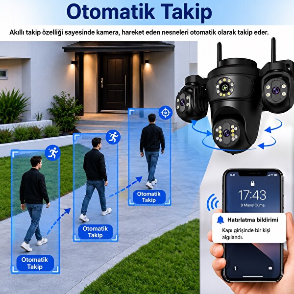 MPIA Shiro 16 MP Full HD 4 Lensli Sesli Görüşmeli Wi-Fi İp Güvenlik Kamerası