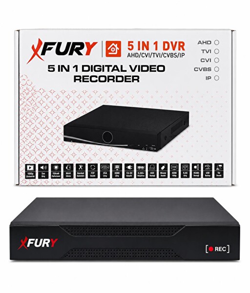 Fury 8 Kameralı 5MP Lens 1080P 6 Warm LED Renkli Gece Görüşlü Güvenlik Kamera Sistemi 320GB 1606
