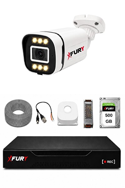 Fury 1 Kameralı 5MP Lens 1080P 6 Warm LED Renkli Gece Görüşlü Güvenlik Kamera Sistemi 500GB 1606