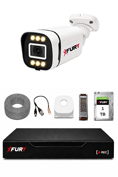 Fury 1 Kameralı 5MP Lens 1080P 6 Warm LED Renkli Gece Görüşlü Güvenlik Kamera Sistemi 1TB 1606