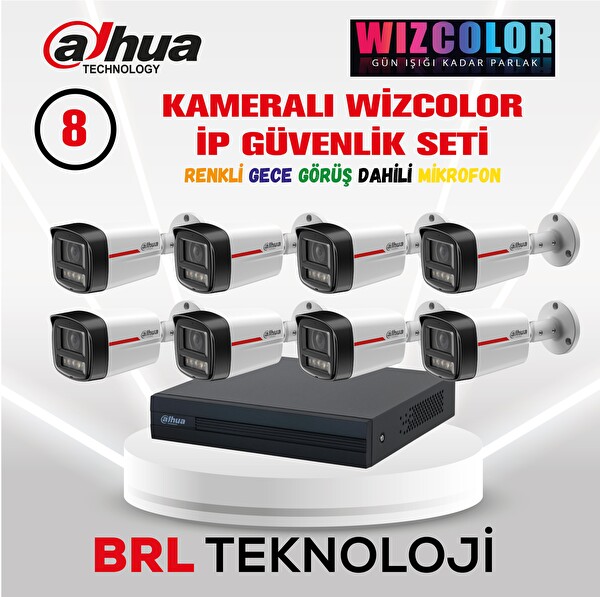Dahua 8 Kameralı 4 MP Wiz Color Dahili Mikrofonlu İp Güvenlik Kamera Seti