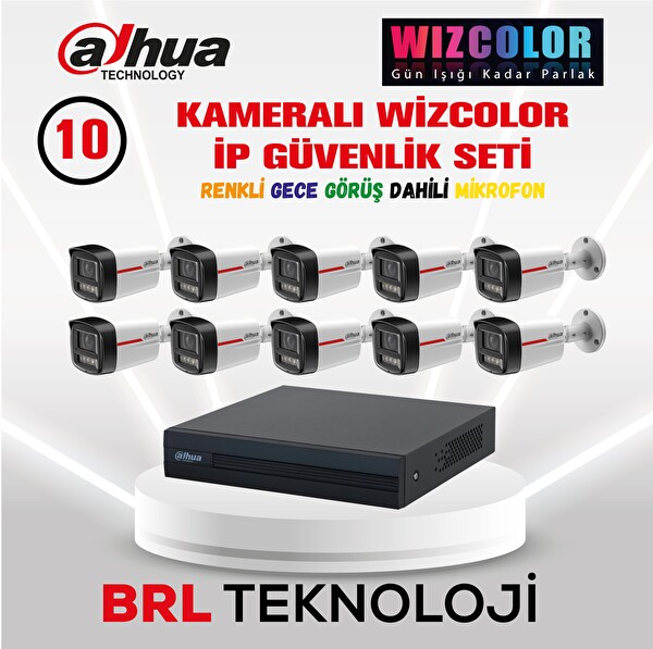 Dahua 10 Kameralı 4 MP WizColor Dahili Mikrofonlu İp Güvenlik Kamera Seti