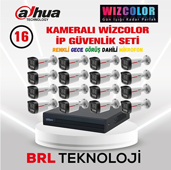 Dahua 16 Kameralı 4 MP WizColor Dahili Mikrofonlu İp Güvenlik Kamera Seti