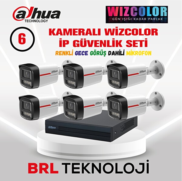 Dahua 6 Kameralı 4 MP Wiz Color Dahili Mikrofonlu İp Güvenlik Kamera Seti