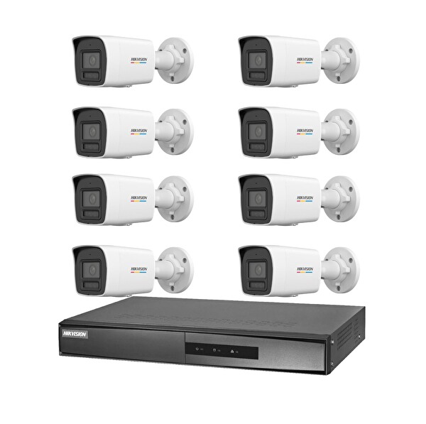 Hikvision 8 Kameralı 2 Mp ColorVu IP Güvenlik Kamera Seti DS-2CD1027G2H-LIUF - Dahili Mikrofonlu
