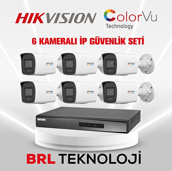 Hikvision 6 Kameralı 2 Mp ColorVu IP Güvenlik Kamera Seti DS-2CD1027G2H-LIUF - Dahili Mikrofonlu