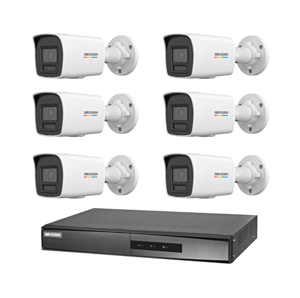 Hikvision 6 Kameralı 2 Mp ColorVu IP Güvenlik Kamera Seti DS-2CD1027G2H-LIUF - Dahili Mikrofonlu