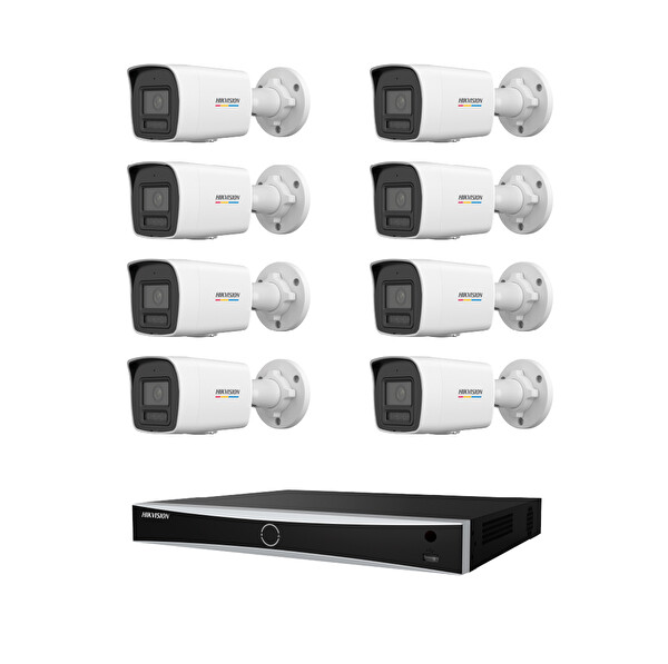 Hikvision 4 MP 8 Kameralı AcuSense ColorVu 3.0 AI IP Güvenlik Kamera Seti DS-2CD1047G3-LIUF - Dahili Mikrofonlu