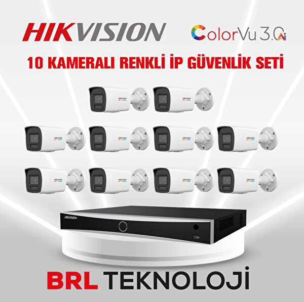 Hikvision 4 MP 10 Kameralı AcuSense ColorVu 3.0 AI IP Güvenlik Kamera Seti DS-2CD1047G3-LIUF - Dahili Mikrofonlu